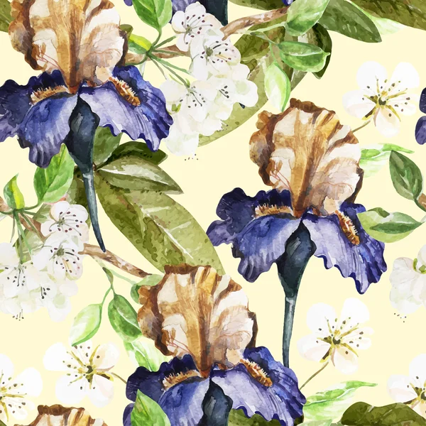 Modèle sans couture avec des fleurs d'aquarelle. Iris . — Image vectorielle