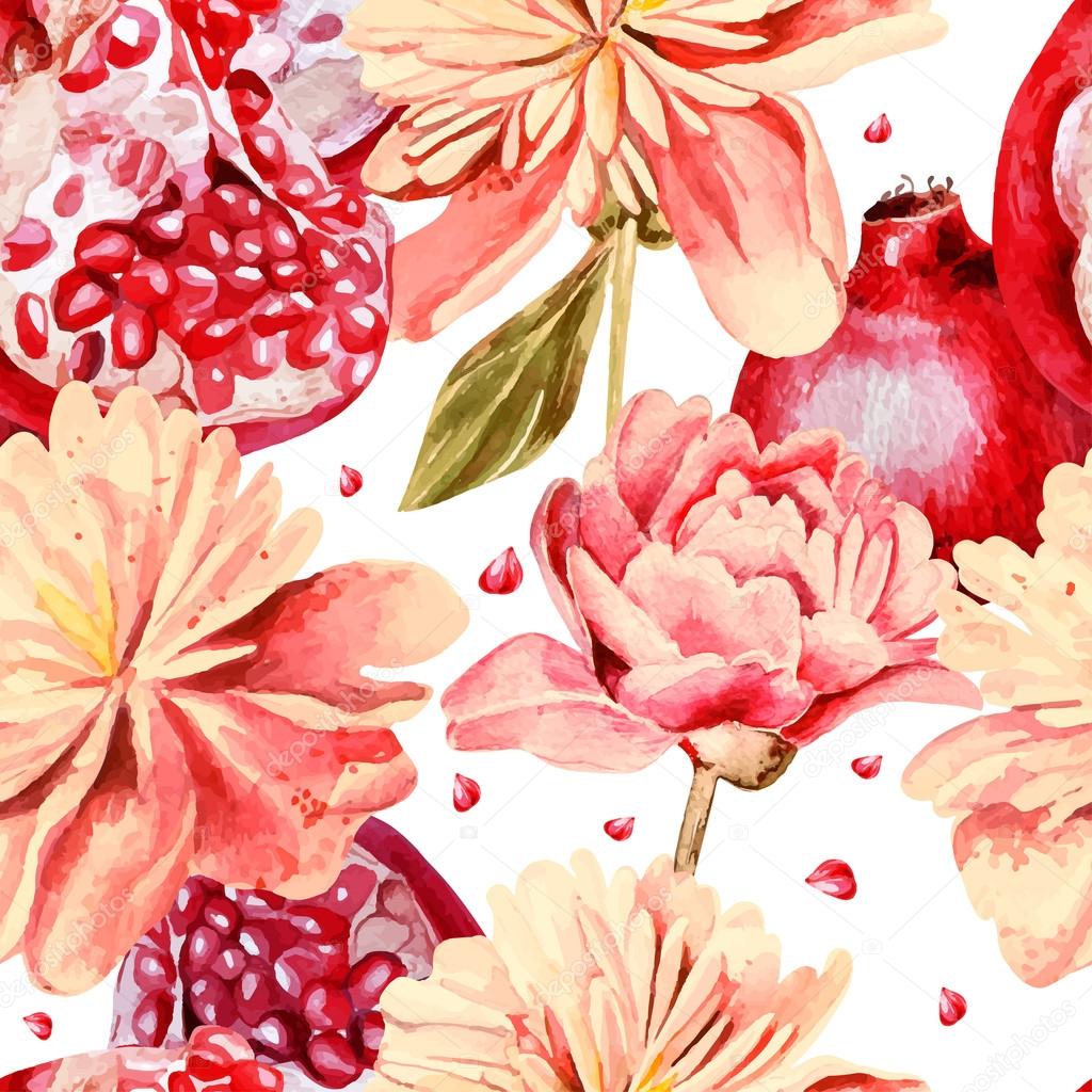 Seamless pattern with watercolor flowers.