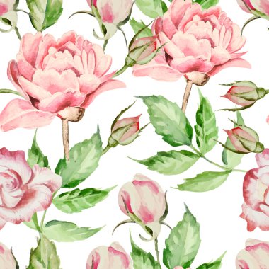 Dikişsiz desen suluboya çiçekli. Rose ve Şakayık. 