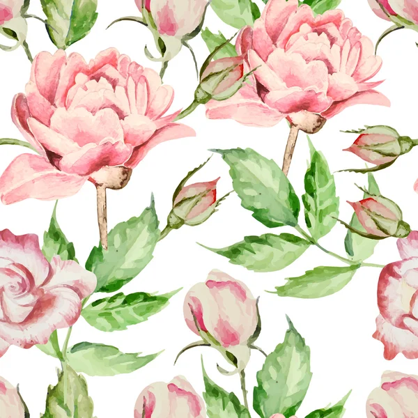 Padrão sem costura com flores aquarela. Rosa e peônia . —  Vetores de Stock