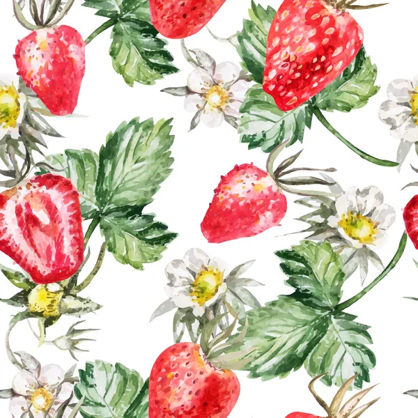 Aquarellmuster mit reifen Erdbeeren — Stockvektor