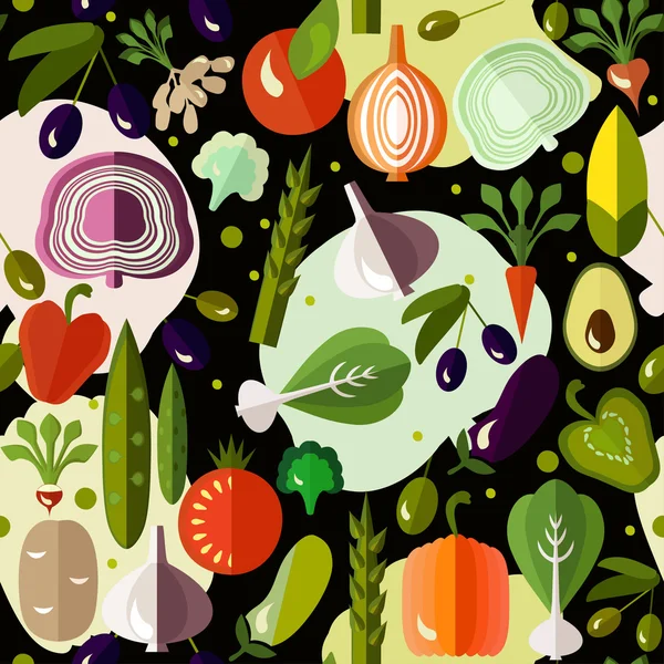 野菜と明るくカラフルなパターン. — ストックベクタ