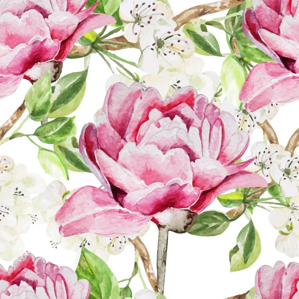 Modello senza cuciture con fiori ad acquerello. Peonie — Vettoriale Stock