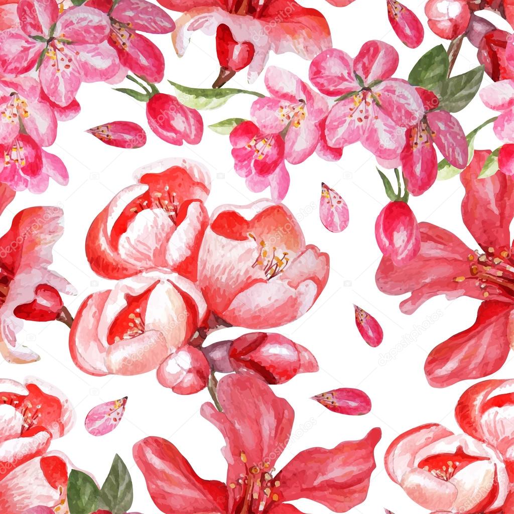 Bello modello con fiori melograno e pesca — Vettoriale Stock