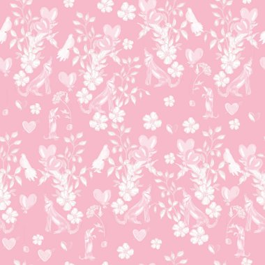 Kusursuz Sevgililer Günü Çiçeği desenli, köpekli. Hearts and Romantic Pastel Illustration