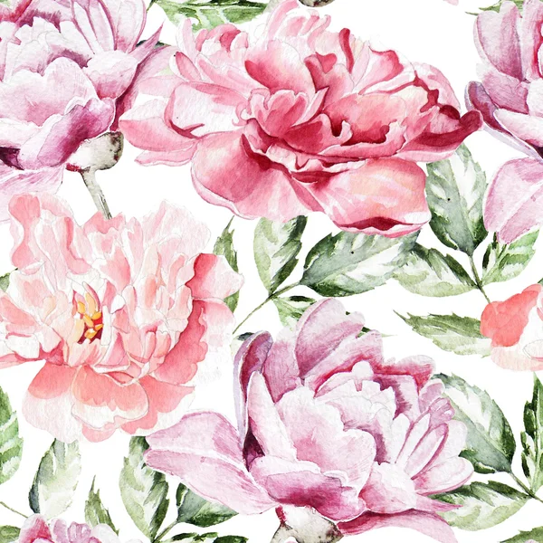 Modèle sans couture avec des fleurs d'aquarelle. Pivoines . — Photo