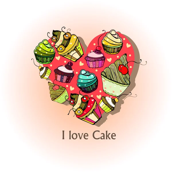 Illustration I love Cake — Stock Vector