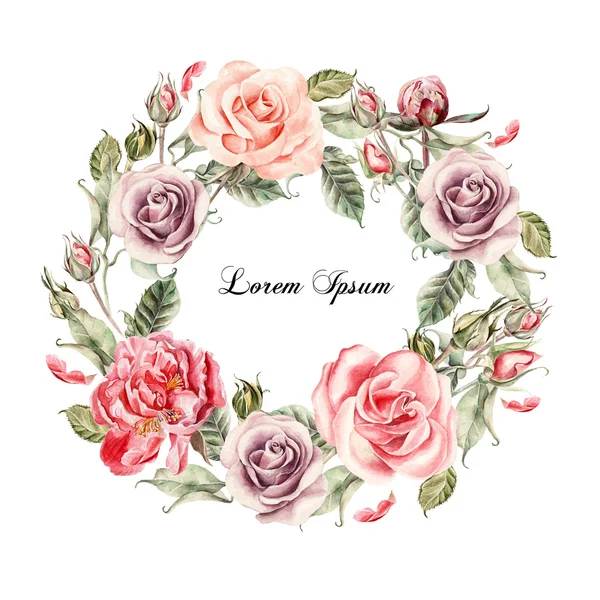 Beautiful watercolor card with Peony, roses flower. — Stock Photo, Image