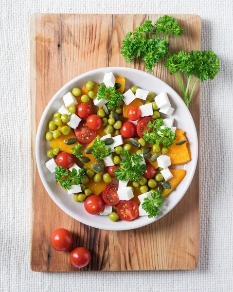 Mixed Salad Pumpkin Parsley Tomatoes Feta Cheese Healthy Food Diet — Stock Photo, Image