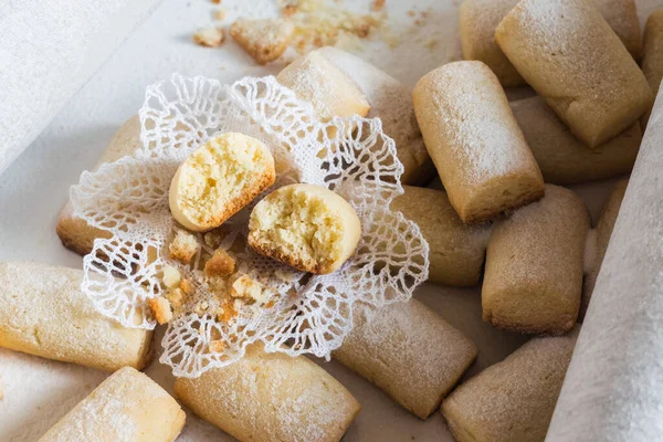 Sweet Sugar Powdered Homemade Cookies White Background Selective Focus — Stock Photo, Image