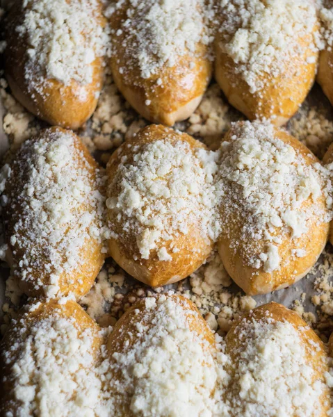 Fresh Baked Patties Russian Pirozhki Baking Sheet Close Top View — Stock Photo, Image