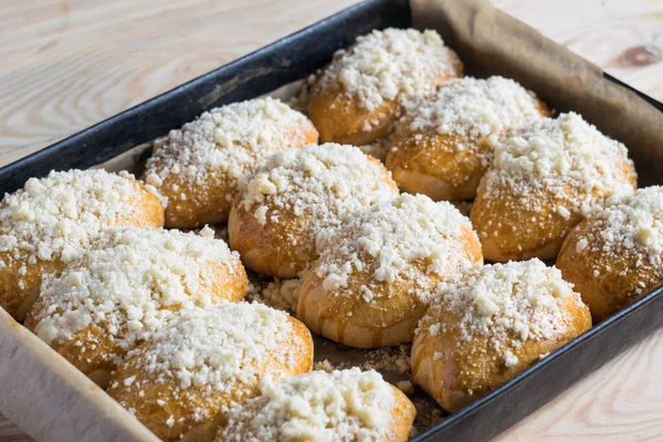 Fresh Baked Patties Russian Pirozhki Baking Sheet Selective Focus — Stock Photo, Image