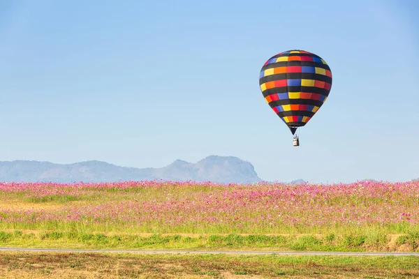 Couleur Montgolfière Dans Ciel Bleu Dessus Beaux Paysages Fleurs — Photo