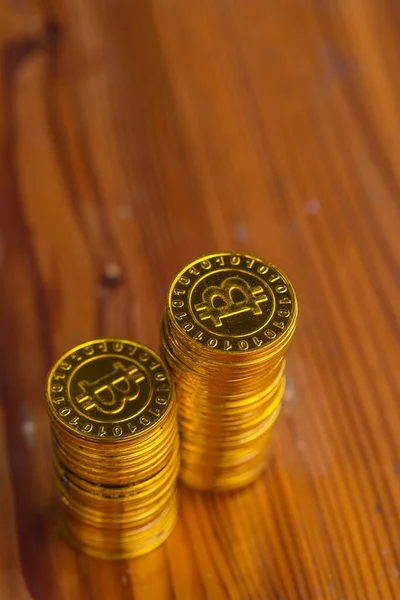 Closeup Χρυσό Φόντο Bitcoin Bitcoin Κρυπτονόμισμα Μπουσί — Φωτογραφία Αρχείου