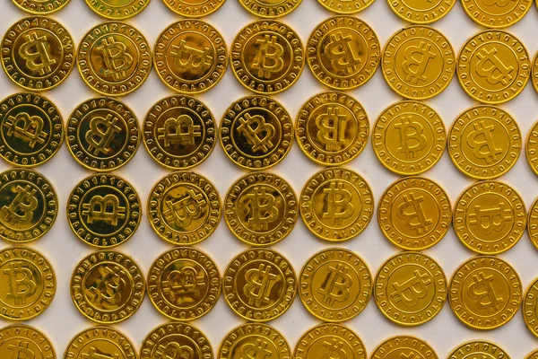 Detailní Zlatý Bitcoin Pozadí Kryptoměna Bitcoinu Busi — Stock fotografie