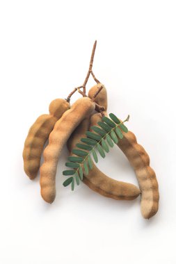 Beyaz arkaplanda tamarind meyvesi