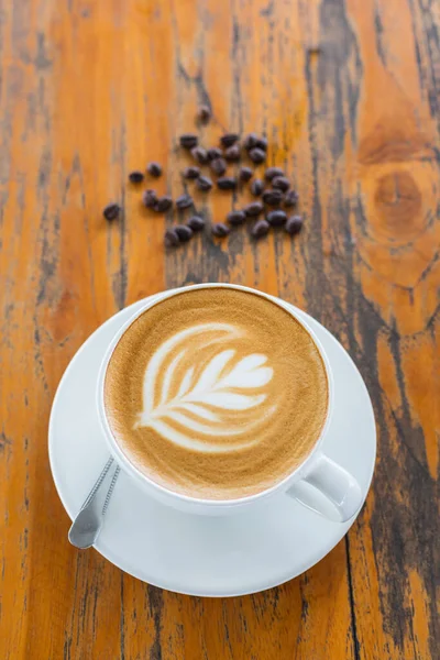 Tasse Kaffee Latte Art Auf Holztisch — Stockfoto
