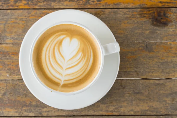 Tasse Latte Art Kaffee Auf Holztisch — Stockfoto