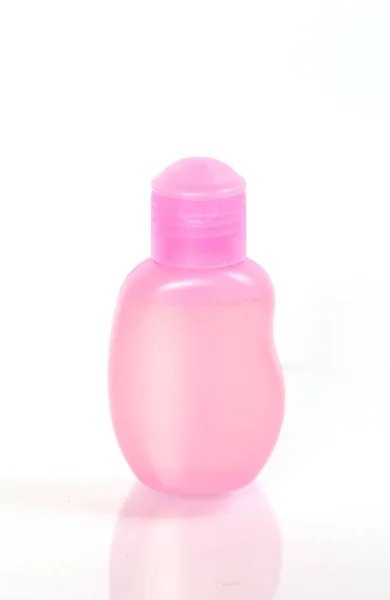 Recipiente Cosmético Rosa Isolado Fundo Branco — Fotografia de Stock