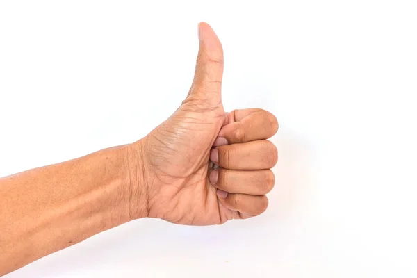 Erkeklerin Elleri Beyazlar Üzerinde Izole Edilmiş Baş Parmak Yapar — Stok fotoğraf