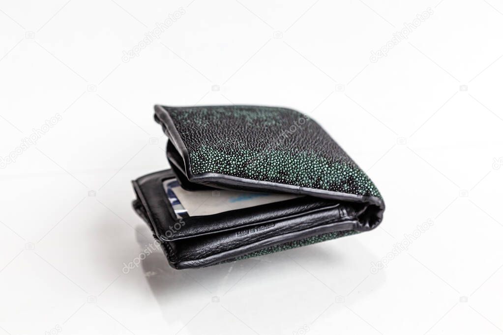 black leather wallet close up
