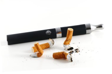 cigarette butts and electric cigarette isolated on white backgro clipart