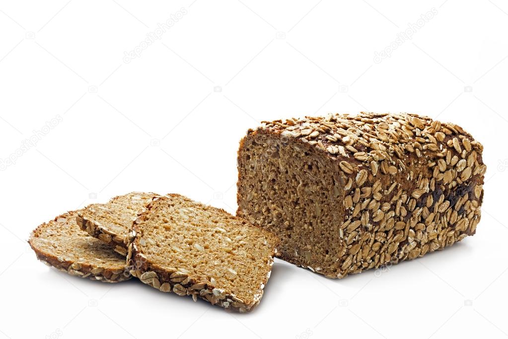 bread with whole grain and seeds isolated on white 