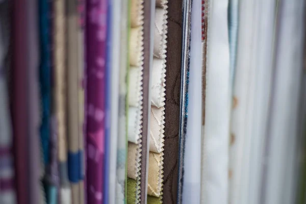 Fabric samples in a curtain shop — Stock Photo, Image