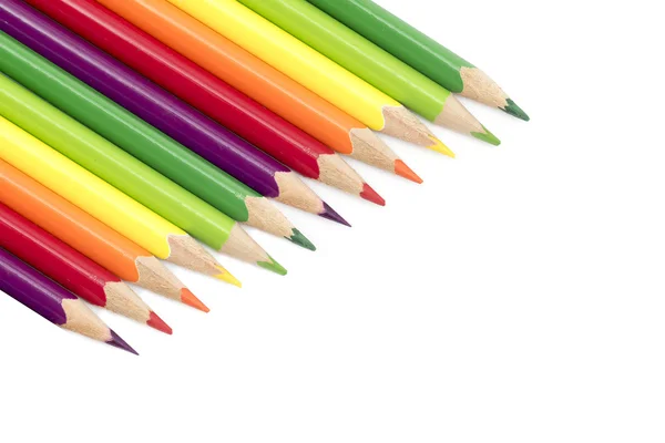 Lápis coloridos como fundo de canto isolado em um branco — Fotografia de Stock