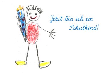 okul çocuğun çizim ve Almanca metinle başlayan Jetzt bin ben