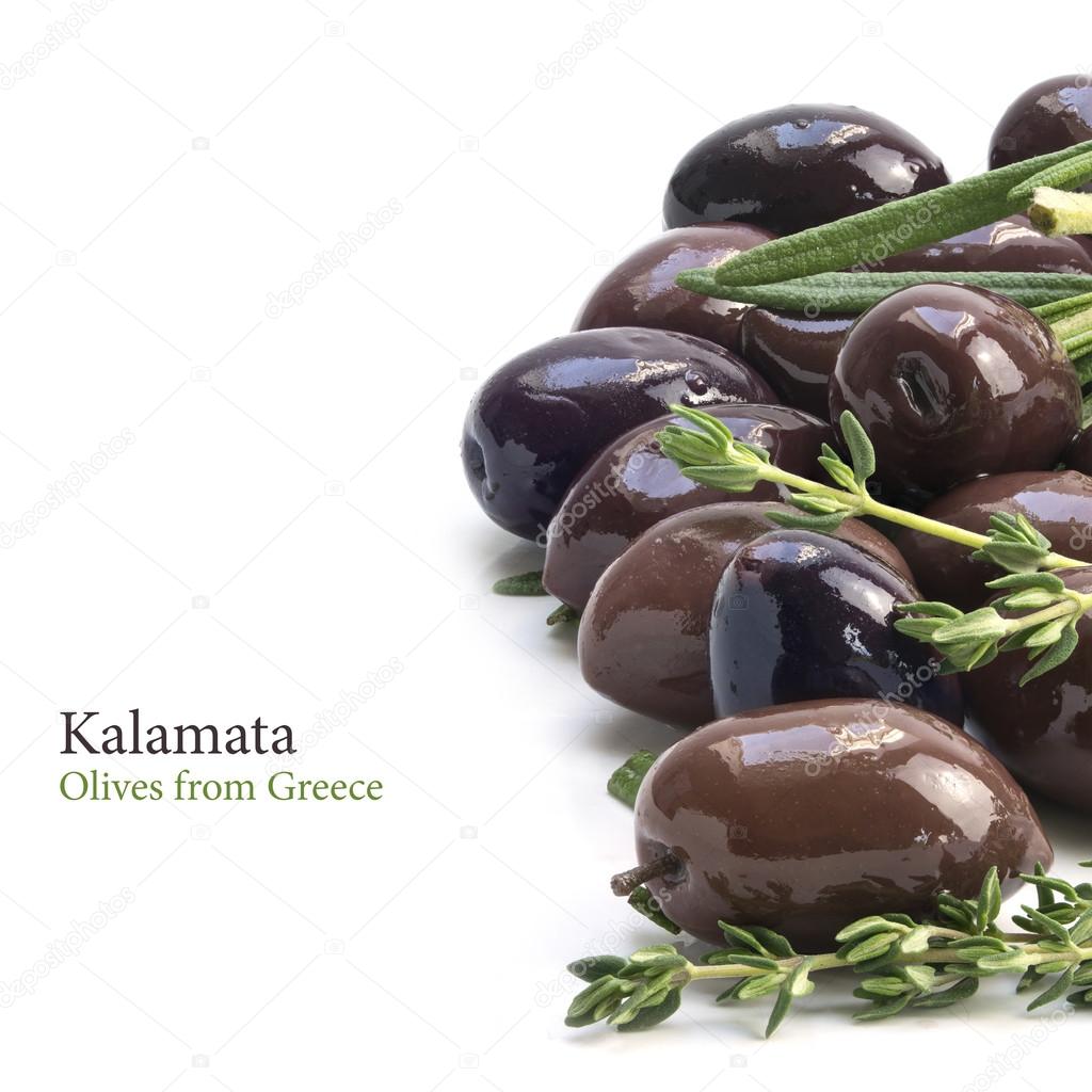 Kalamata,  aromatic black olives from Greece as border backgroun