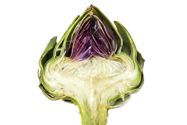 Half artichoke, showing the heart and choke under the leaves, is — Stock Photo, Image