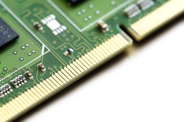 macro of a computer ram memory barrette as corner background on 