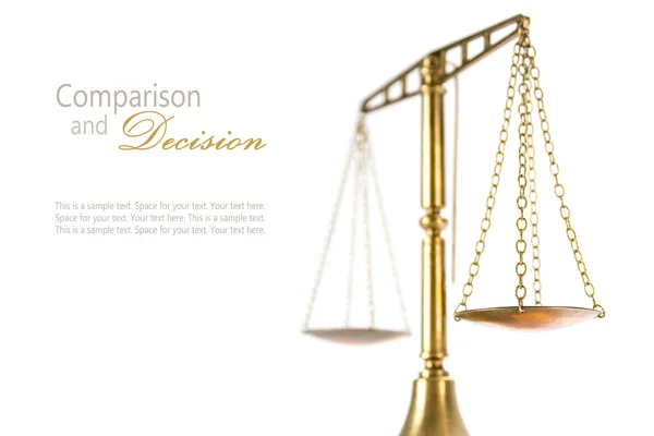 Scales of justice isolated on a white, concept comparison decis — Stock Photo, Image