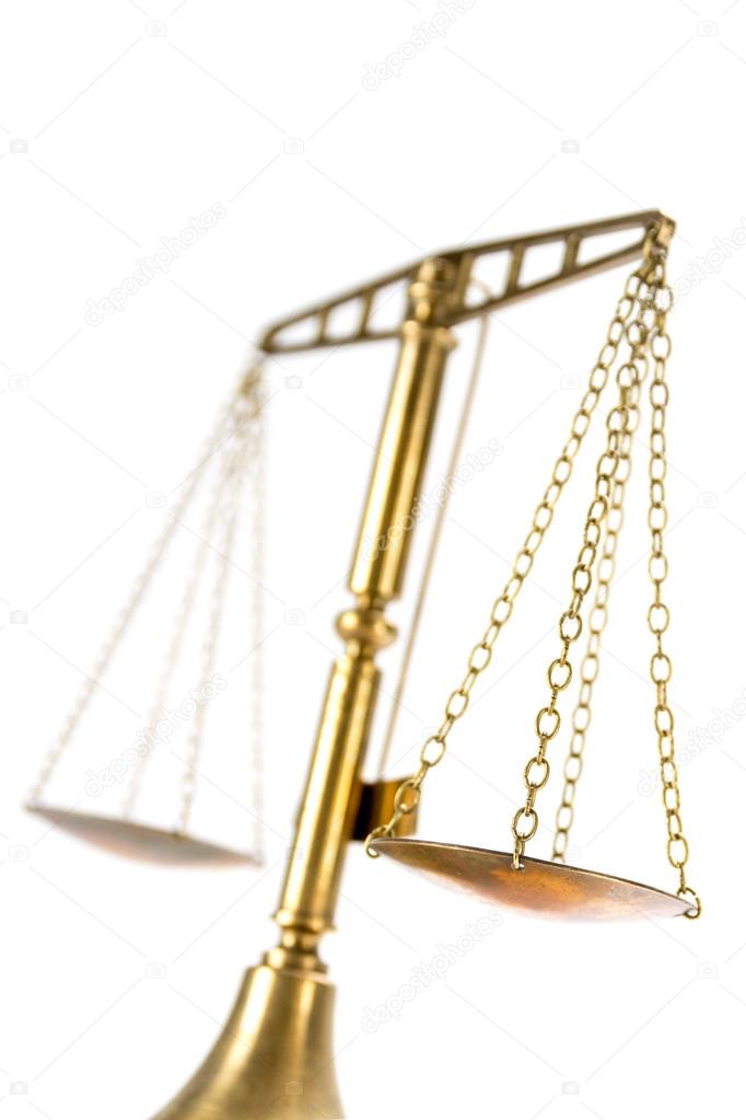 scales of justice isolated on a white , view from below
