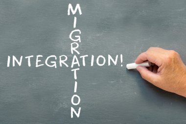 hand writing on a chalkboard Migration and  Integration