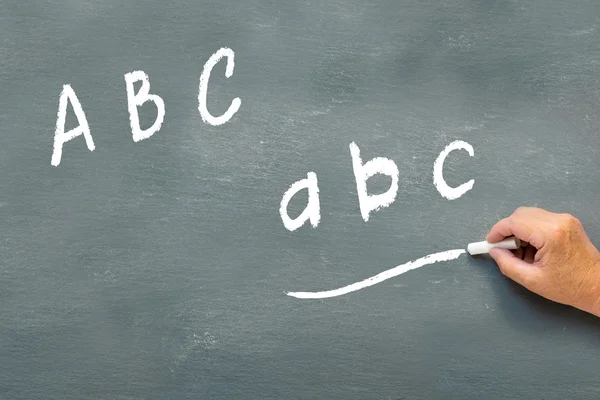 Hand writing on a chalkboard the letters abc — Stock Photo, Image