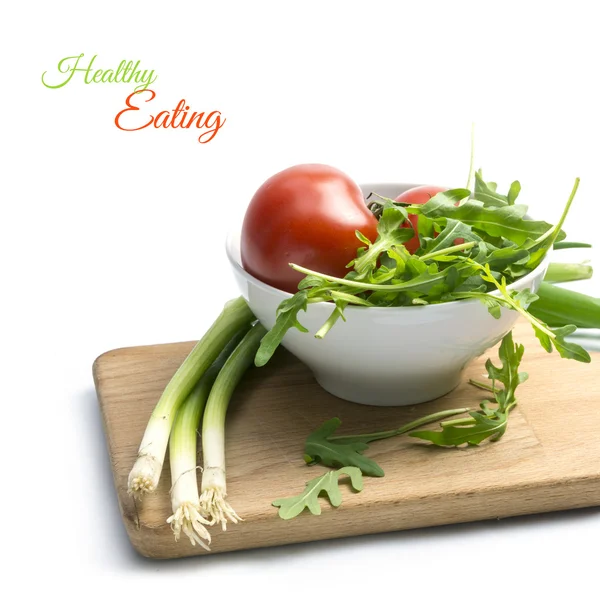 Ingredients for tomato salad or tomato soup with rocket and spri — Stock Image Ingredients for tomato salad or tomato soup with rocket and spri Royalty Free Stock Images