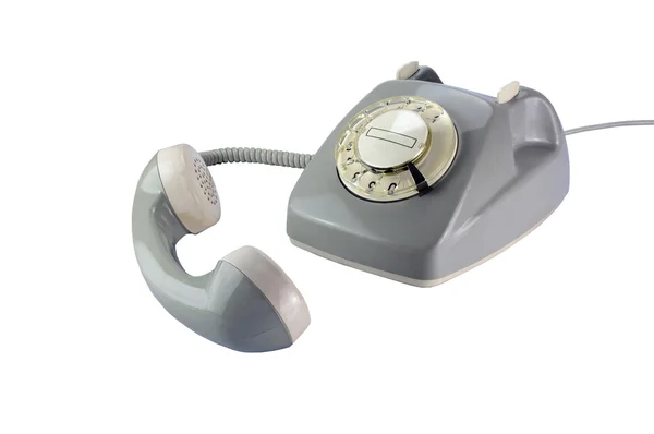 Gray rotary dial phone with removed telephone receiver isolated — Stock Photo, Image