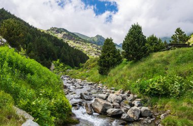 Vall de Nuria 'daki Güzel Şelaleler, Pireneler, Katalonya İspanya Avrupa