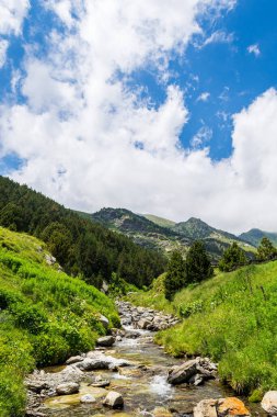 Vall de Nuria 'daki Güzel Şelaleler, Pireneler, Katalonya İspanya Avrupa