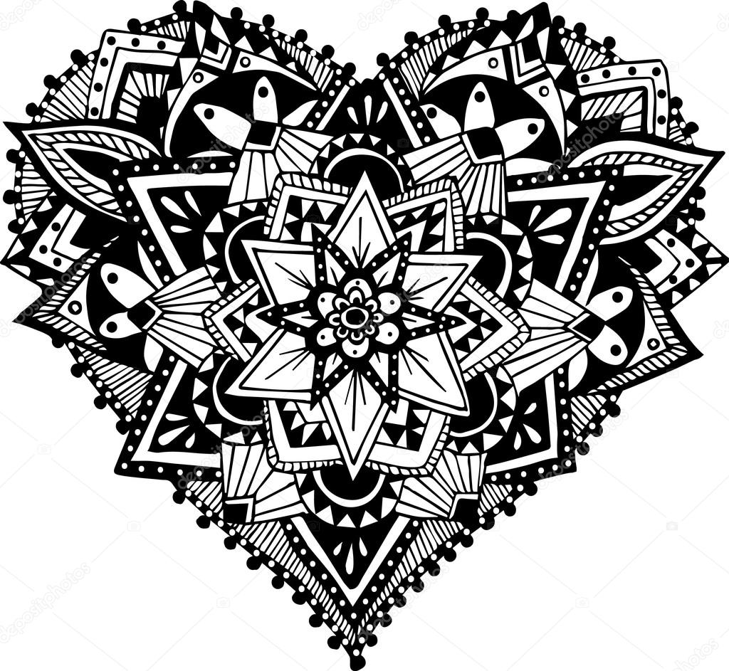 Download Mandala heart design | Doodle heart design element mandala ...