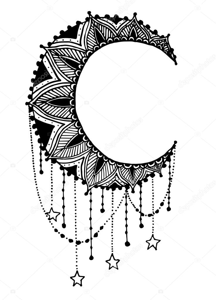 Download Vector Beautiful Moon Black Mandala, Patterned Design ...