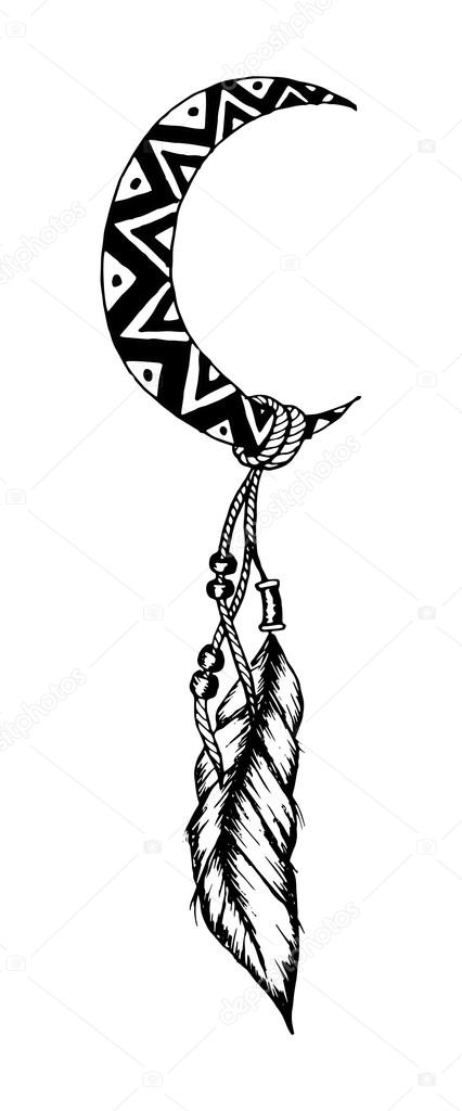 Tatuaje Luna Atrapasueños Dibujado A Mano Luna Atrapasueños Con