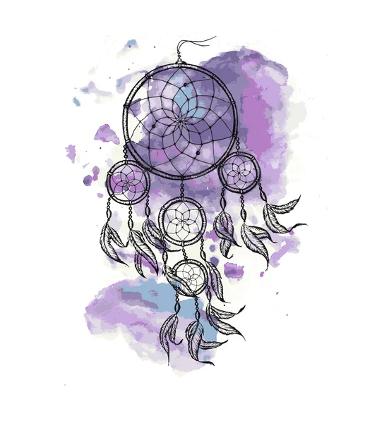 Hand-drawn dreamcatcher  with feathers. Ethnic illustration, tribal Stock Vector