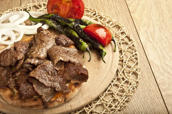 Shawarma Beef Turkish traditional doner on wooden Plate concept — Stock Photo, Image