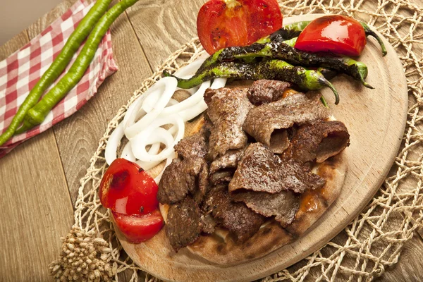 Shawarma Beef Turkish traditional doner on wooden Plate concept — Stock Photo, Image