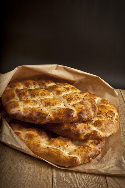 Ramadan Pita (Ramazan Pidesi) Traditional Turkish bread for holy month Ramadan.