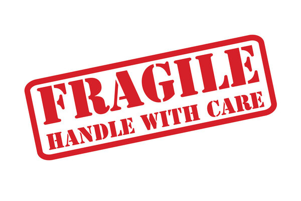 FRAGILE - HANDLE WITH CARE red rubber stamp vector over a white background.