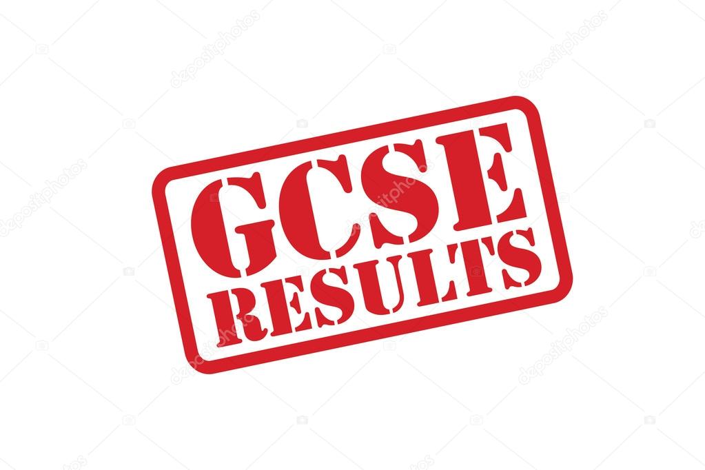 GCSE RESULTS red Rubber Stamp vector over a white background.